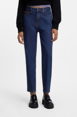 Jeans mom-fit in denim elasticizzato blu, Blu scuro