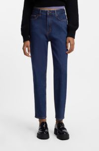 Mom-fit jeans in blue stretch denim, Dark Blue