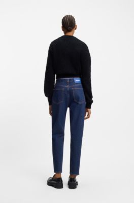 Mom-fit jeans in blue stretch denim, Dark Blue
