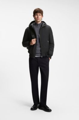 Water-repellent hooded bomber jacket with down filling, Black
