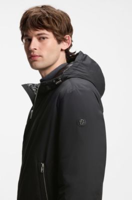 Water-repellent hooded bomber jacket with down filling, Black
