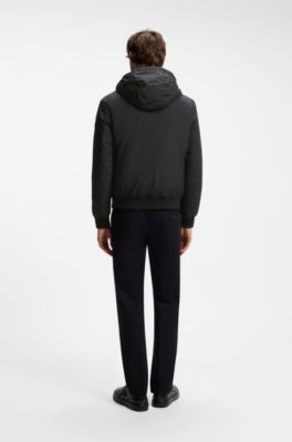 Water-repellent hooded bomber jacket with down filling, Black