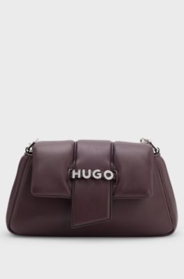 Chain-handle shoulder bag with logo closure, Dark Brown