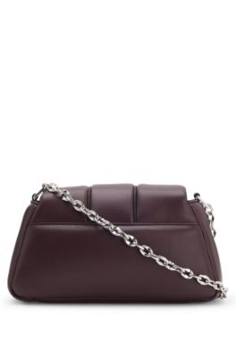 Chain-handle shoulder bag with logo closure, Dark Brown