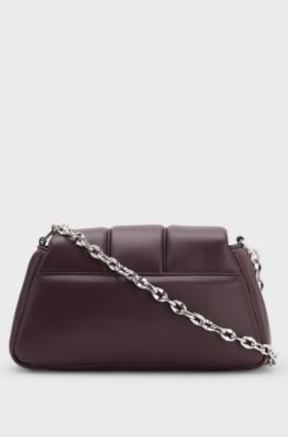 Chain-handle shoulder bag with logo closure, Dark Brown
