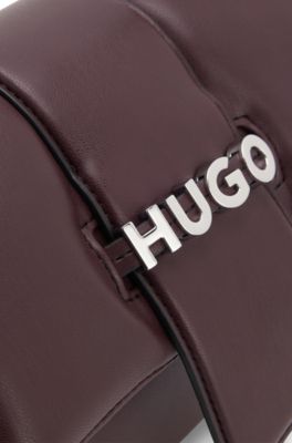 Chain-handle shoulder bag with logo closure, Dark Brown