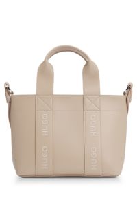 Mini cabas en similicuir à logos brodés, Beige clair