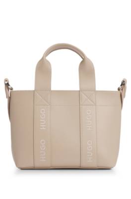 Faux-leather mini tote bag with embroidered logos