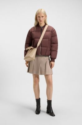 Faux-leather mini tote bag with embroidered logos, Light Beige