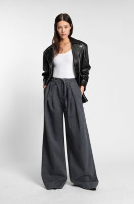 Blouson de motard long en cuir nappa, Noir