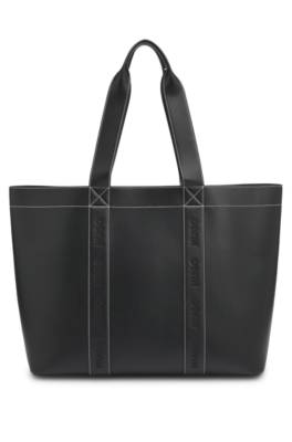 Faux-leather tote bag with embroidered logos 1