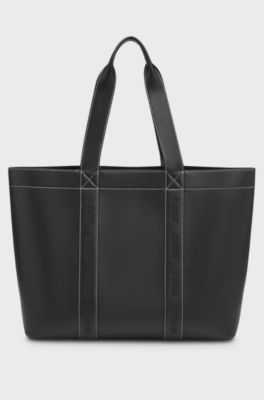 Borsa tote in similpelle con loghi ricamati, Nero