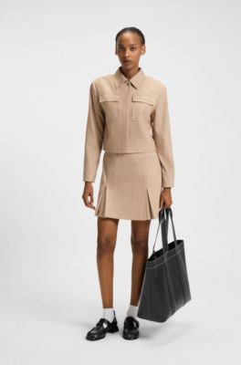 Faux-leather tote bag with embroidered logos, Black