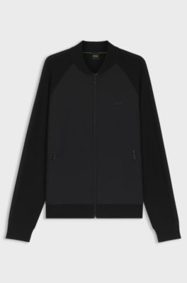Regular-fit cardigan in mixed materials, Black