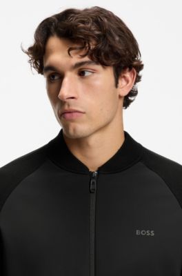 Regular-fit cardigan in mixed materials, Black