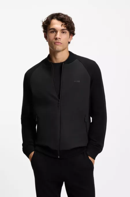 Regular-fit cardigan in mixed materials