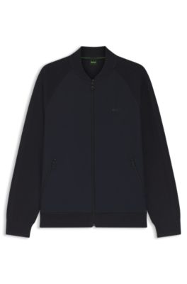 Regular-fit cardigan in mixed materials, Dark Blue