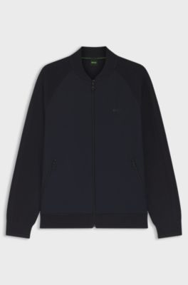 Regular-fit cardigan in mixed materials, Dark Blue