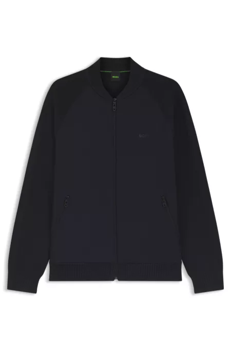 Regular-fit cardigan in mixed materials