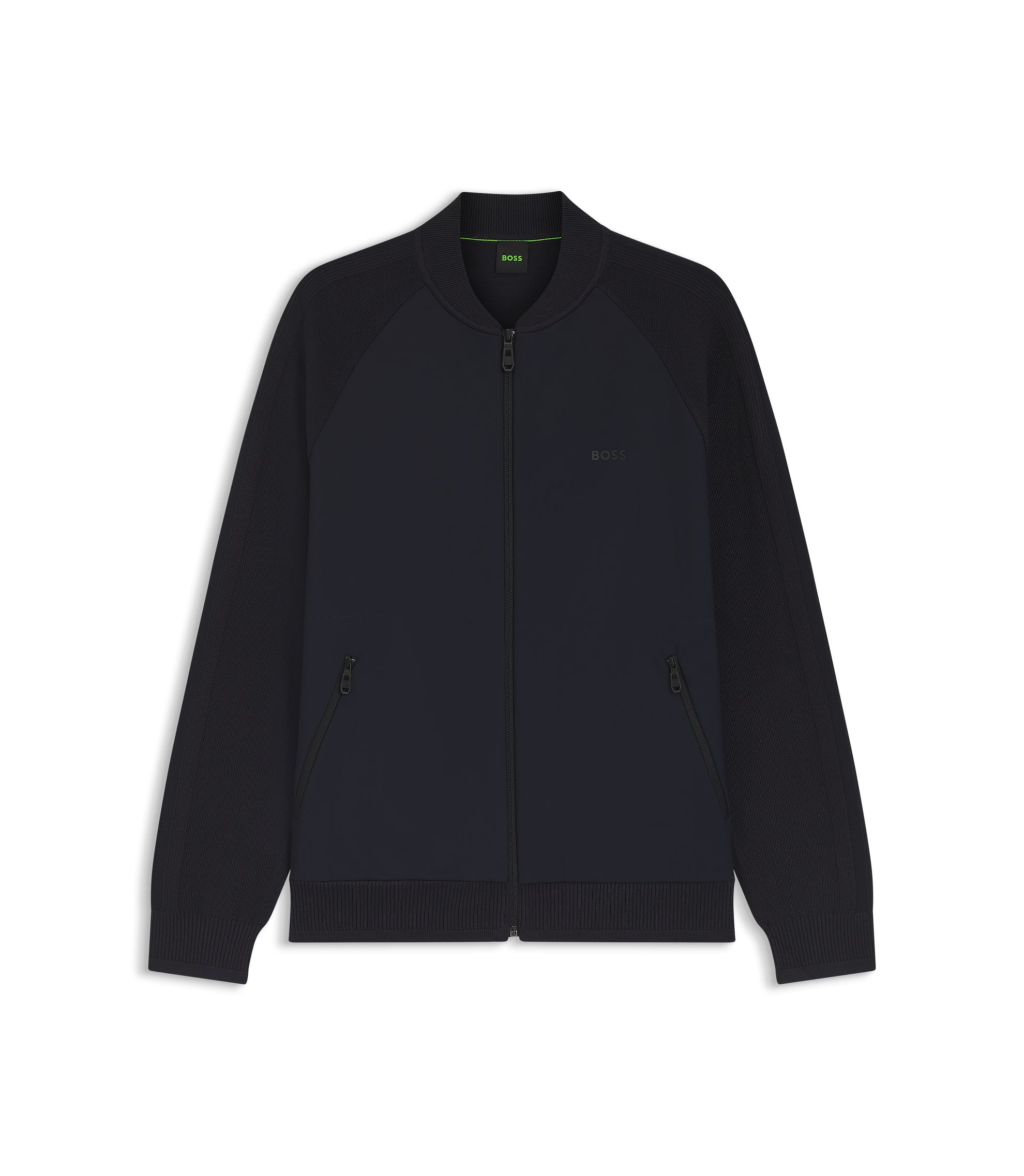 BOSS - Regular-fit cardigan in mixed materials - Dark Blue