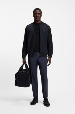 Regular-fit cardigan in mixed materials, Dark Blue