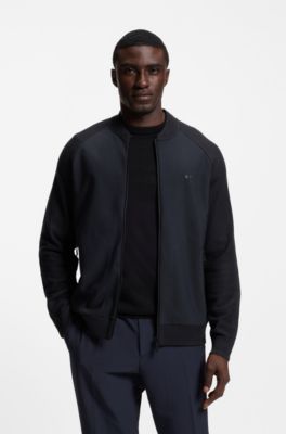 Regular-fit cardigan in mixed materials, Dark Blue