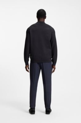 Regular-fit cardigan in mixed materials, Dark Blue