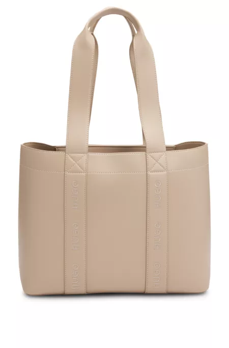 Faux-leather tote bag with embroidered logos