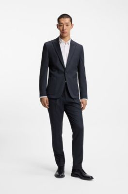 Extra-slim-fit blazer in melange performance-stretch flannel, Dark Blue