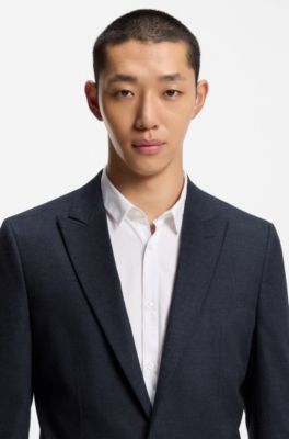 Extra-slim-fit blazer in melange performance-stretch flannel, Dark Blue