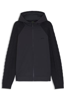 Hoodie met rits en ton-sur-ton jacquardstructuur, Donkerblauw
