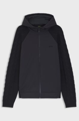 Sweat &agrave; capuche zipp&eacute; en jacquard textur&eacute; ton sur ton, Bleu fonc&eacute;