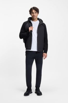 Zip-up hoodie with tonal textured jacquard, Dark Blue