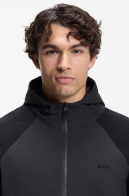 Zip-up hoodie with tonal textured jacquard, Dark Blue