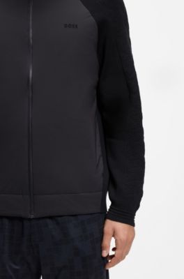 Hoodie met rits en ton-sur-ton jacquardstructuur, Donkerblauw