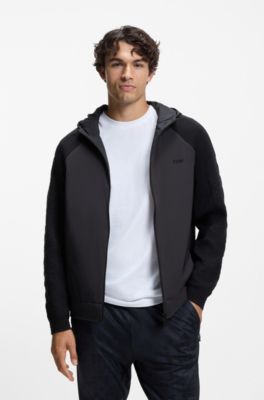 Zip-up hoodie with tonal textured jacquard, Dark Blue