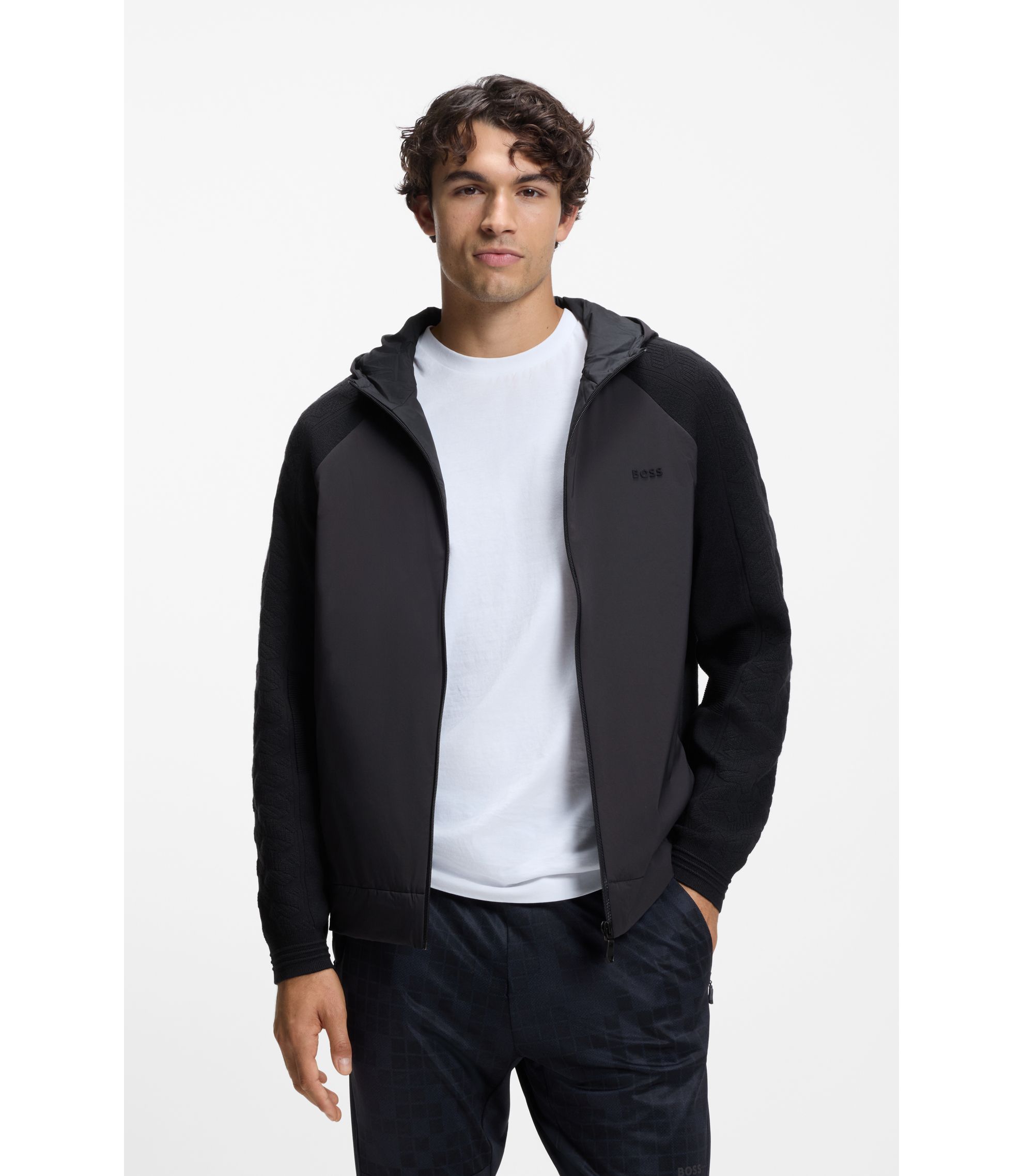 Hoodie mit Reißverschluss und tonalem Struktur-Jacquard