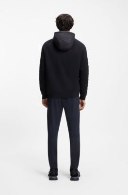 Zip-up hoodie with tonal textured jacquard, Dark Blue