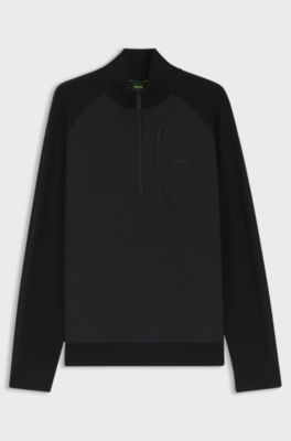 Quarter-zip sweater with terry-fabric inner, Black