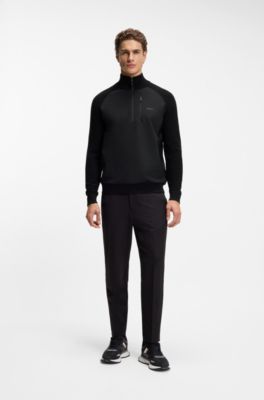 Quarter-zip sweater with terry-fabric inner, Black