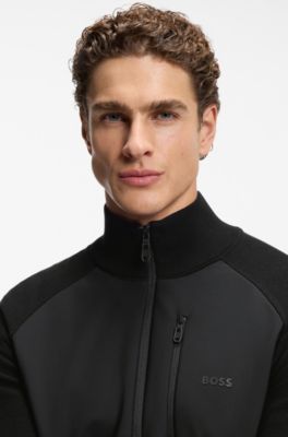 BOSS - Quarter-zip sweater with terry-fabric inner - Black