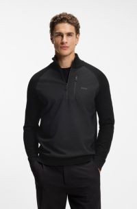 Quarter-zip sweater with terry-fabric inner, Black