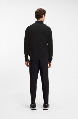 Quarter-zip sweater with terry-fabric inner, Black