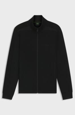 Knitted cardigan in stretch fabric with structured front, Black