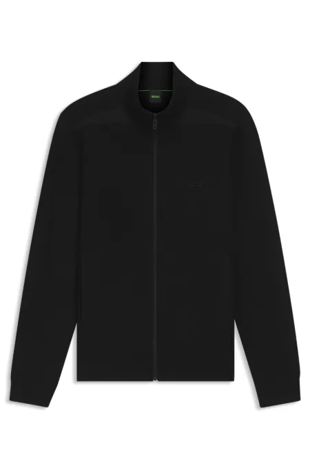 Knitted cardigan in stretch fabric with structured front