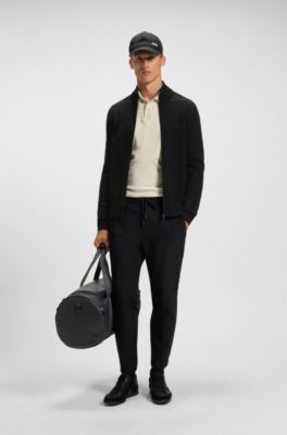 Knitted cardigan in stretch fabric with structured front, Black