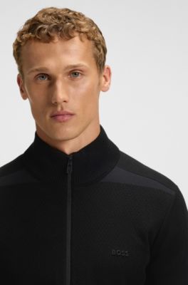 Knitted cardigan in stretch fabric with structured front, Black