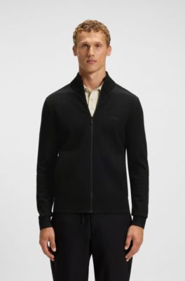 Knitted cardigan in stretch fabric with structured front, Black