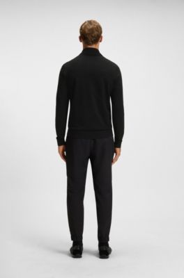 Knitted cardigan in stretch fabric with structured front, Black