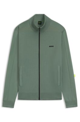 Knitted cardigan in stretch fabric with structured front, Green